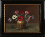 E. van der Ven, Vaas met anemonen, Olieverf op linnen