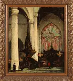 Antoni Franelco, Kerk interieur, Olieverf op linnen