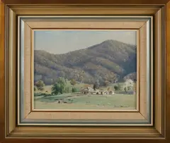 James Holmyard, Australisch landschap met boerderij, Olieverf op paneel