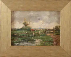 W. Raaphorst, Weiland met koeien, Olieverf op paneel