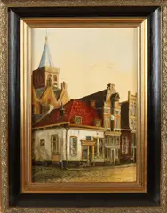 W. Hatebeuk, Stadsgezicht, Olieverf op linnen