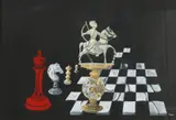 Aad van den Bosch, Schaakvoorstelling, Gouache op papier