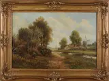 J. ten Cate, Landschap met boerderij, Olieverf op linnen