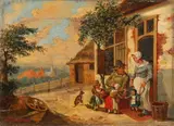 L.H. v.d. Braak, Boerenfamilie voor het huis, 1856, Olieverf op paneel
