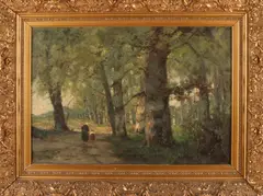 Joh. Buitendijk, Bosgezicht met wandelaars, Olieverf op linnen