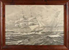 W. van den Burgh, Driemaster in zwaar weer, Driemaster Damaru? Gemengde techniek op papier