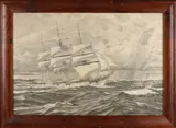 W. van den Burgh, Driemaster in zwaar weer, Driemaster Damaru? Gemengde techniek op papier