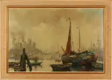 P.H. van Asperen, Havengezicht Rotterdam, Olieverf op linnen