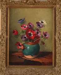 P. Lacor, Gemberpot met anemonen, Olieverf op linnen