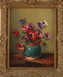 P. Lacor, Gemberpot met anemonen, Olieverf op linnen
