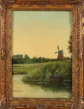Jan van Everdingen, Hollands landschap met windmolen, Olieverf op paneel