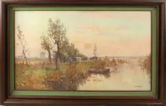 J.C. van der Heyden, Poldergezicht met koeien, Olieverf op linnen