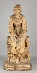 19e Eeuws groot terracotta figuur, Zittende vrouw, 19e Eeuws groot terracotta figuur