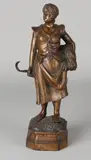 19e Eeuws bronzen figuur door H, Boerenvrouw