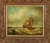 Hollands zeegezicht by Onduid. gesig., Olieverf op paneel, sold Oct 2019