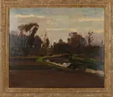 Piet van Wijngaerdt, Landschap riviergezicht, Olieverf op paneel