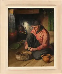 Adri Bleys, Volendamse visser schilt aardappelen, Olieverf op linnen