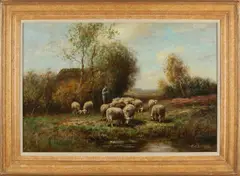Piet Bouter, Herder bij zijn schapen, Olieverf op linnen