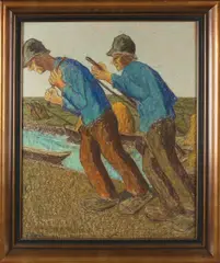 Cornelis van Assendelft, Figuren trekken trekschuit, Pastel op papier