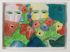 Mogelijk Walesse Ting, Twee vrouwen met bloem, Aquarel op papier