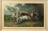 W. v.d. Burgh, Russisch paardengespan in volle draf, Olieverf op linnen