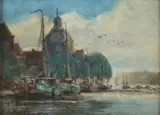 J.C. Roelandse, Havengezicht Amsterdam, Aquarel op papier