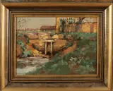 Edouard Houbolt, Landschap met bruggetje, Olieverf op paneel