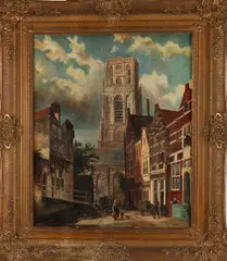 C.A. Spann, Romantisch stadsgezicht, 1944, Olieverf op linnen