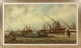 Wim Bos, Rotterdams' havengezicht, Olieverf op linnen