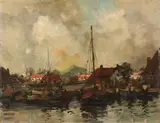 Vissershaven by Carel Cornelis de Zwart, Olieverf op paneel, sold Oct 2019