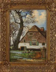 Cornelis de Bruin, Boerderij met kippen, Olieverf op linnen