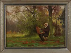E. Rabers, Gerard Krol aan het schilderen, Olieverf op linnen