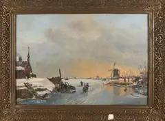 A. v.d. Weele, 19e Eeuwse Hollandse ijspret, Olieverf op linnen