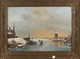 A. v.d. Weele, 19e Eeuwse Hollandse ijspret, Olieverf op linnen