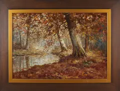 C. Terlouw, Bosgezicht met beek, Olieverf op linnen