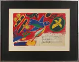 Duif met compositie muzikant by Guilliaume Corneille, Litho op papier, sold Oct 2019