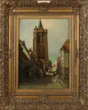 Cornelis de Zeeuw, Stadsgezicht met figuren, Olieverf op linnen