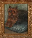 Hondje op kussen by Onduid. gesig., Olieverf op linnen, sold Oct 2019