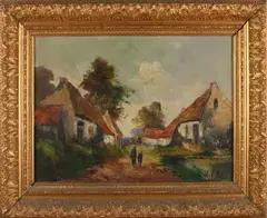 Pieter Van Huffel, Boerderij met figuren, Olieverf op linnen