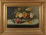 Stilleven op tafel by C. Camille of Camillo, Olieverf op linnen, sold Oct 2019