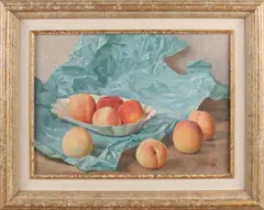 Monogram en, Stilleven perziken, Olieverf op linnen