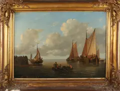 J. Emmerik, Havenmonding, Olieverf op linnen