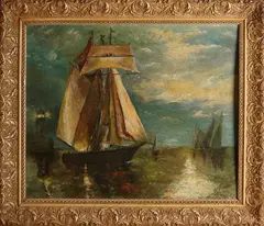 Clairy? Circa, Boten bij vuurtoren, Olieverf op paneel