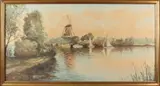 Joop Molenaar, Hollands riviergezicht, Aquarel op papier
