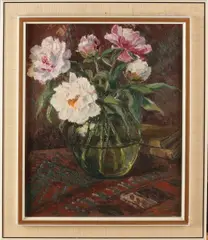 W. Horselenberg, Glazen vaas met bloemen, Olieverf op linnen