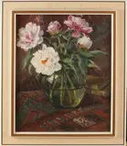 W. Horselenberg, Glazen vaas met bloemen, Olieverf op linnen
