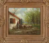 Herder met schapen by Onduid. gesig., Olieverf op linnen, sold Oct 2019