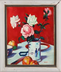 Monogram H.V.P., Stilleven met rozen, Olieverf op linnen