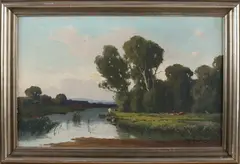 Josef Mühlbeck, Riviergezicht, Olieverf op linnen
