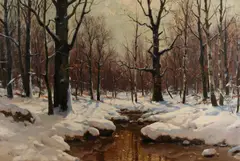 Walter Moras, Bosbeek in de winter, Olieverf op linnen